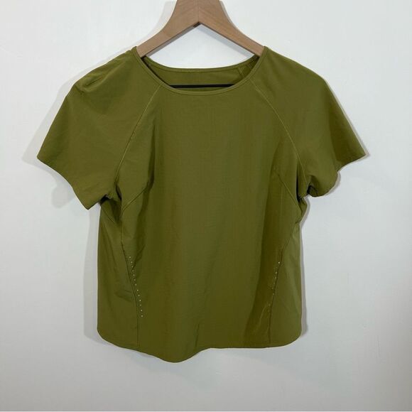 Lululemon Lightweight Stretch Running Short Sleeve in Bronze Green | Size 6 - Picture 6 of 12